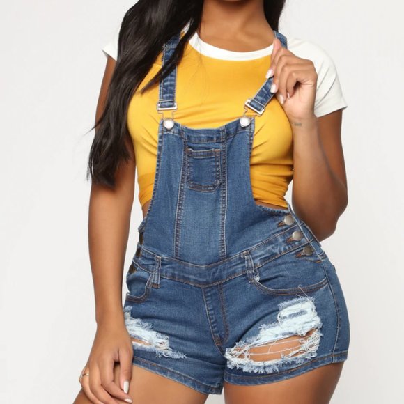 Not Your Typical Distressed Shortall - Medium Blue Wash - Picture 1 of 2